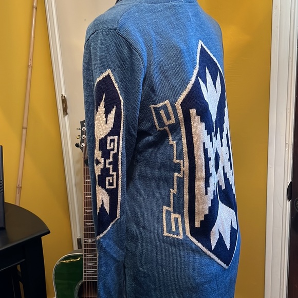 Wrangler-Blue, navy and cream Aztec print shawl collar open knit cardigan- NWT - Picture 5 of 8